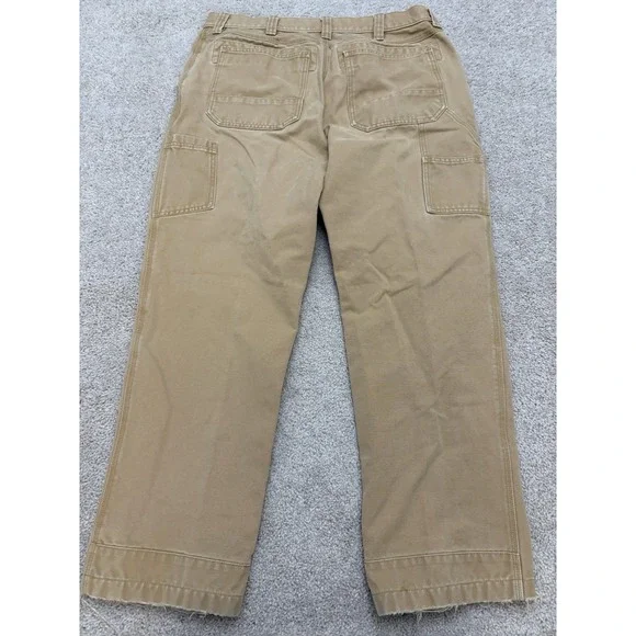 VTG LL Bean Heavy Canvas Carpenter Beige Workwear Pants Size 38W 32L 90s - Picture 2 of 4